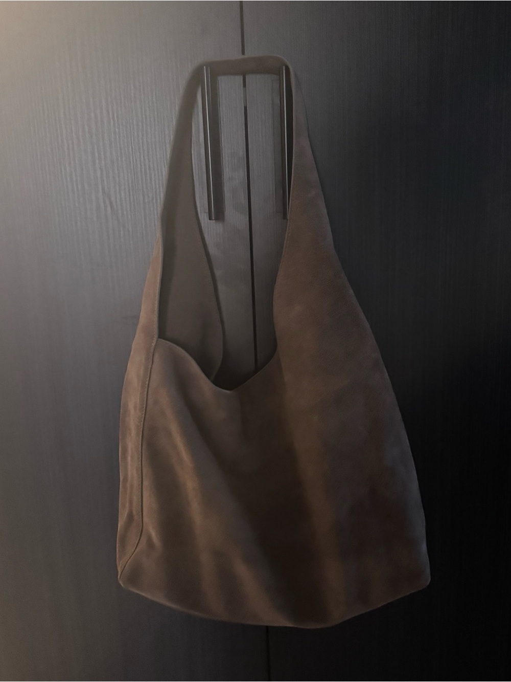 Quince Italian Suede Slouchy Shoulder Bag - Pebble - Picture 3 of 4